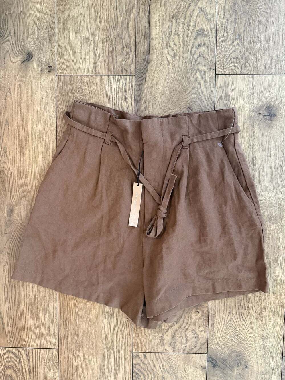 LOVE TREE Paperbag Shorts Size S Brown Linen Belted High Rise Casual